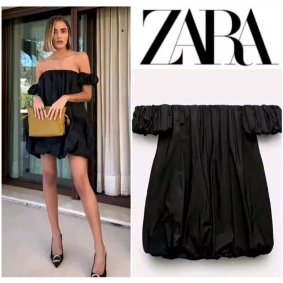 ZARA Dress ZW Collection Size Medium Black Voluminous Taffeta‎ Mini - Picture 4 of 12